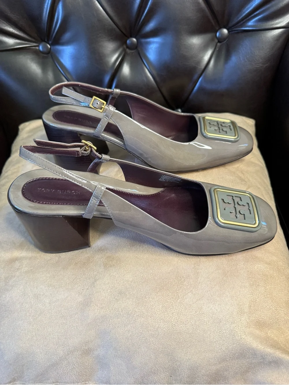 Tory Burch🔥Georgia Bombé Gray Patent Slingback Pump Sz 11- Like New Pre-Owned🔥